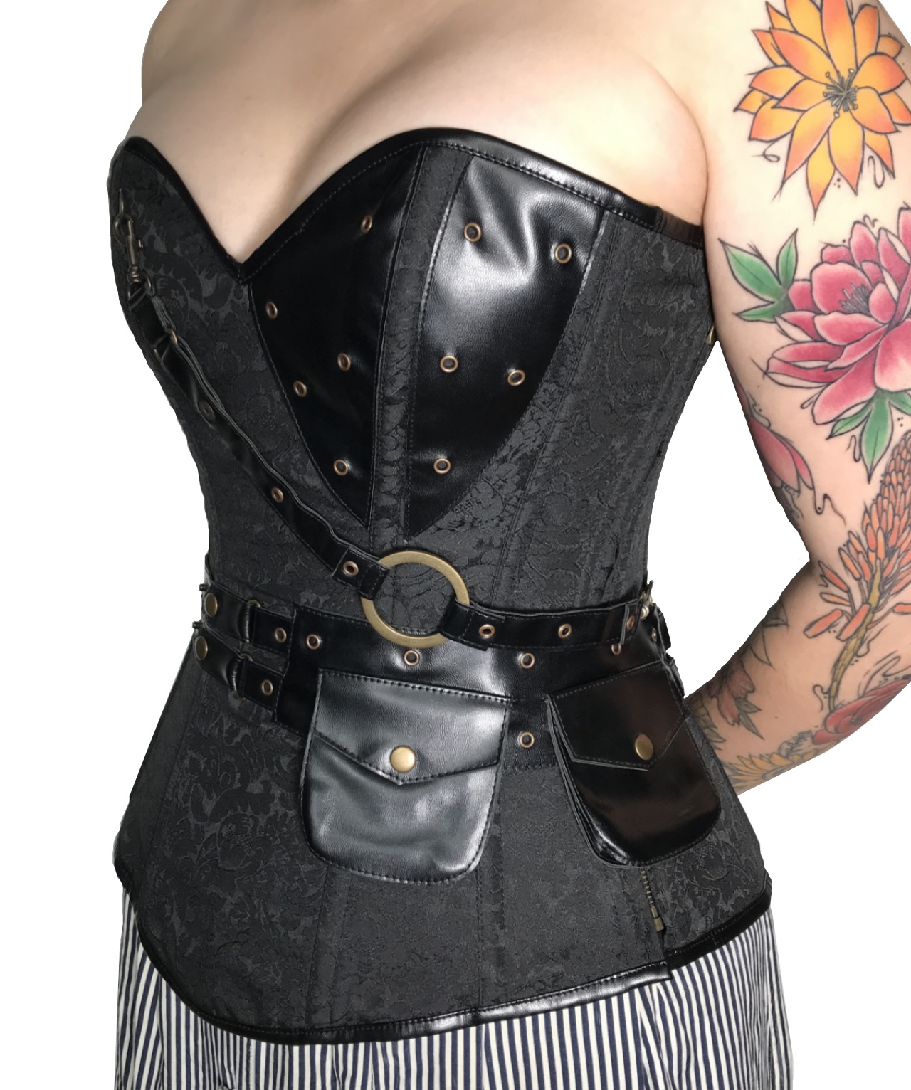 Sort Steampunk Brokade Overbust side u. bolero